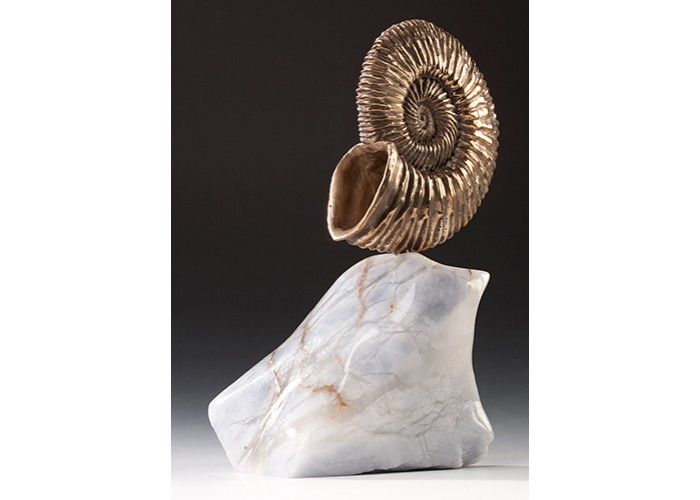 Ammonite Shellcast bronze polished blue alabaster base