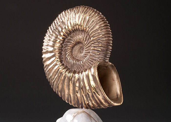Ammonite Shellcast bronze sculpture on alabaster base