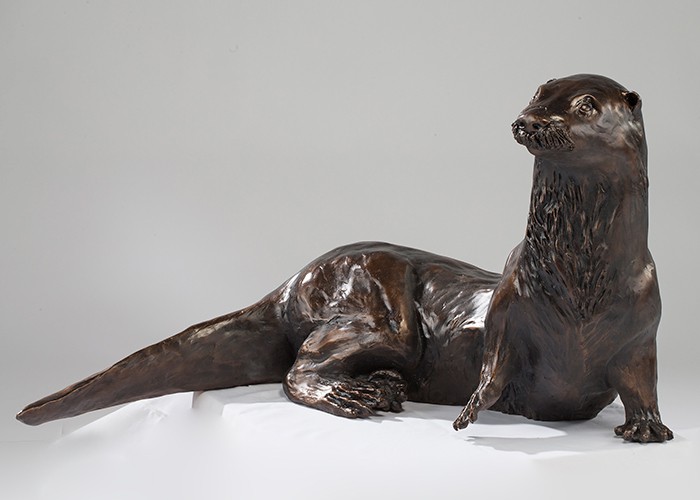 Large Resting Otter Sculpture - bronze