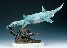 Paleontology Plesiosaur cast bronze on limestone base sculpture